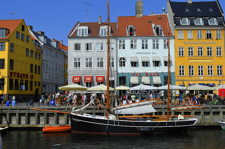Kopenhaga, Kanał Nyhavn, turystyczna, atrakcją, Dania, Port, statek