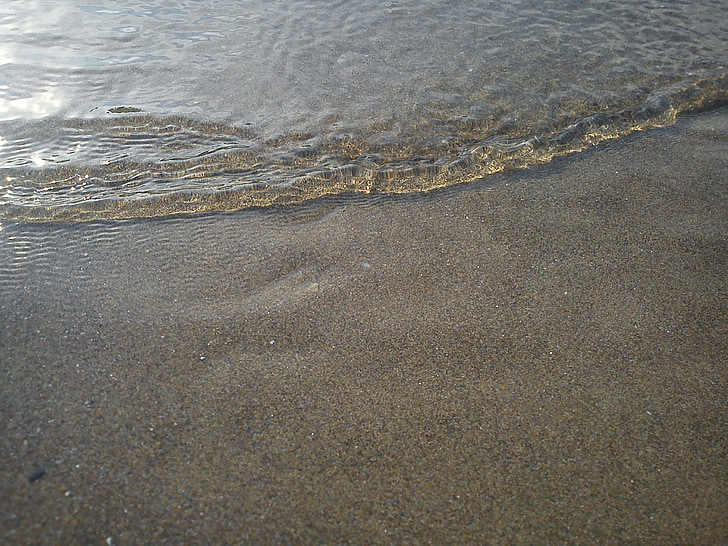 хвиля, очистити, води, пляж, пісок, зерна, піщинок