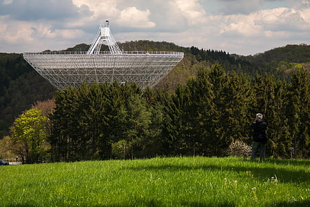 Radio-télescope, Effelsberg, photographe, homme, Forest, Meadow, blanc