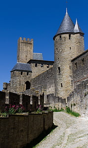 Carcassonne, Francija, grad, miren, srednjeveške, srednjeveški scena, trdnjava