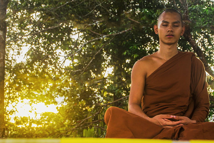 meditēt, THERAVADA Budisms, Monks, meditējot monk, Budisms, Meditācija, reliģiskā