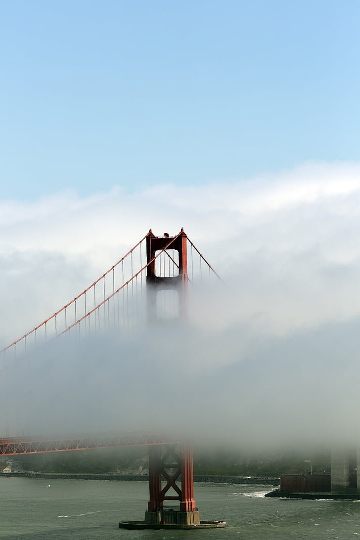 міст, Золоті ворота, туман, вежі, Сан-Франциско, Хмара, Затока
