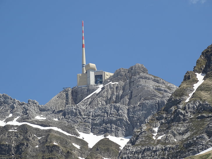 säntis, mountain peak, mountain world, summit, transmission tower, switzerland