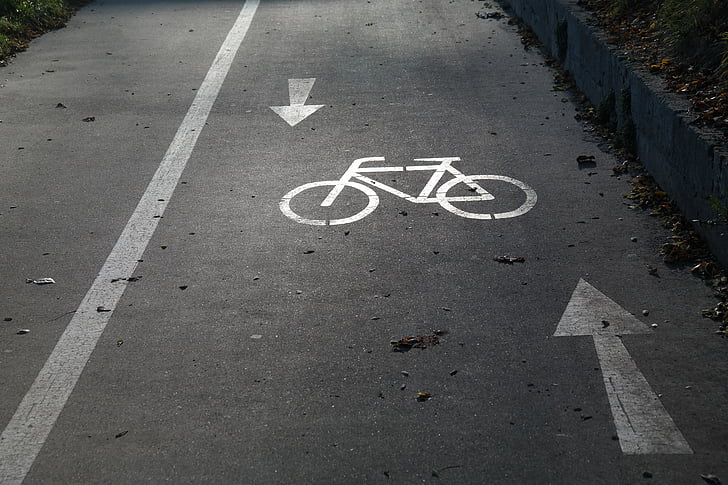 cycle path, gauge, bicycle path, bike, away, road, tar