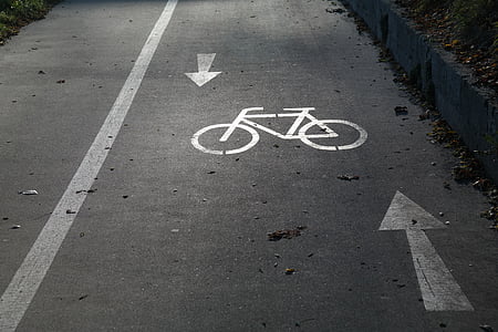 jalur sepeda, mengukur, jalur sepeda, Sepeda, kaki, jalan, tar