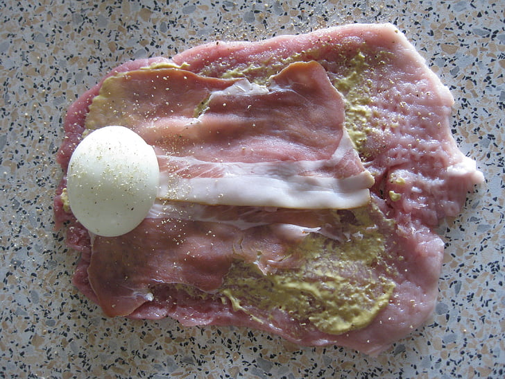rocambole de espinafre, porco, toucinho, carne, Schnitzel, Chop