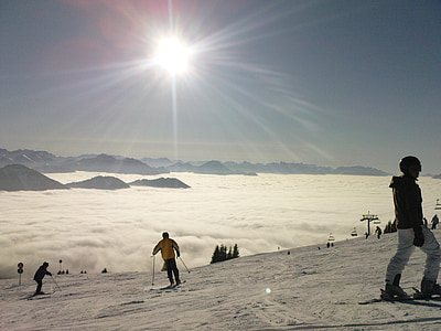 霧, スキー, 太陽, 夢の日, スキーを実行, 雪, 冬
