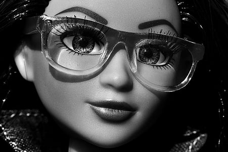 muñeca, bonita, cara, ojos, gafas, belleza, cabello