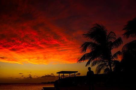 Curacao, saulriets, krēslas stundā, tropos, tropu, jūra, okeāns