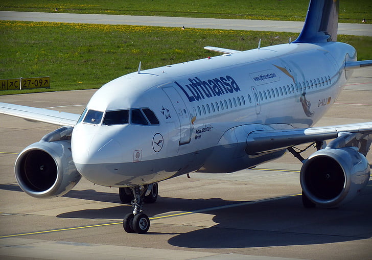 repülőgép, repülőtér, Lufthansa, menet közben, utazás, turizmus, légi közlekedés