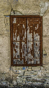 okno, staré, zvětralý, rozpad, opotřebení, dřevěný, ve věku