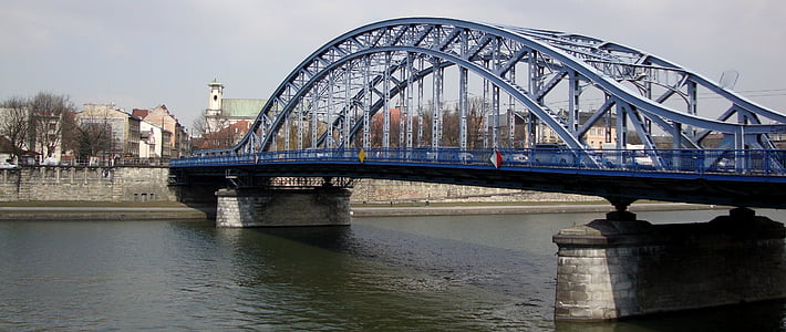 híd, átkelés, acél váz, folyó, építészet, Lengyelország, Krakkó