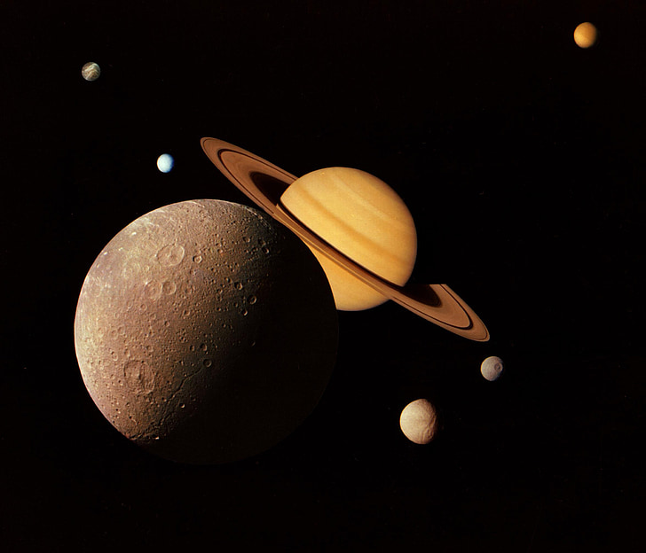 saturn, montage, moons, cosmos, space, planet, composition