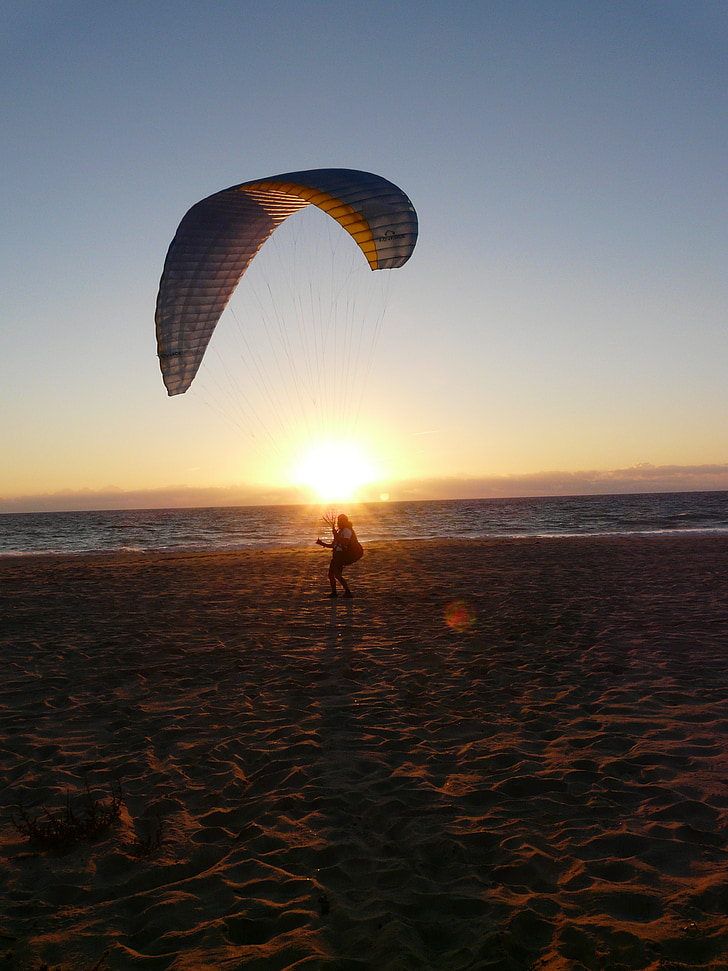 zonsondergang, Paraglider, strand, abendstimmung, stemming, water, zee