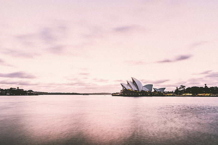 Sydney opera house, Sydney harbour, Bay, Australia, Jezioro, Architektura, niebo