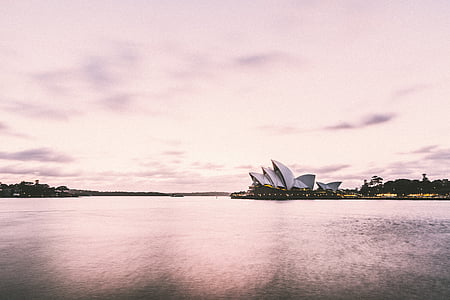 casa de ópera de Sydney, Porto de Sydney, Baía, Austrália, Lago, arquitetura, céu
