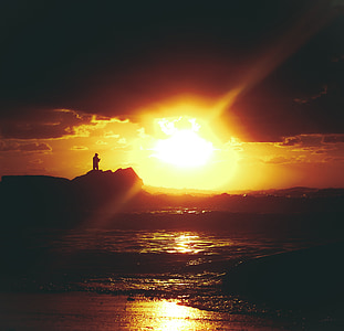 puesta de sol, sol, Playa, personas, paisaje, atardecer de playa, luz
