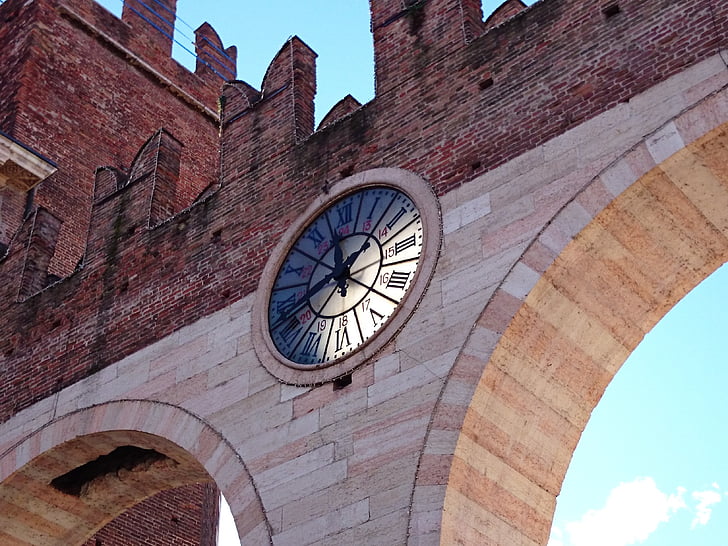 clock, verona, italy, old building, roman, historically, old town