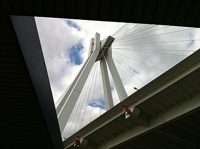 puente, arquitectura, acero, cables de acero, Puente de la suspensión, mirando, luz