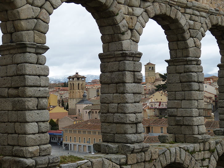 vodovod, Segovia, Španija, staro mestno jedro, Kastilija, zgodovinsko, stavbe