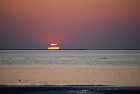 solnedgång, Nordsjön, havet, stranden, kvällen, solen, Afterglow