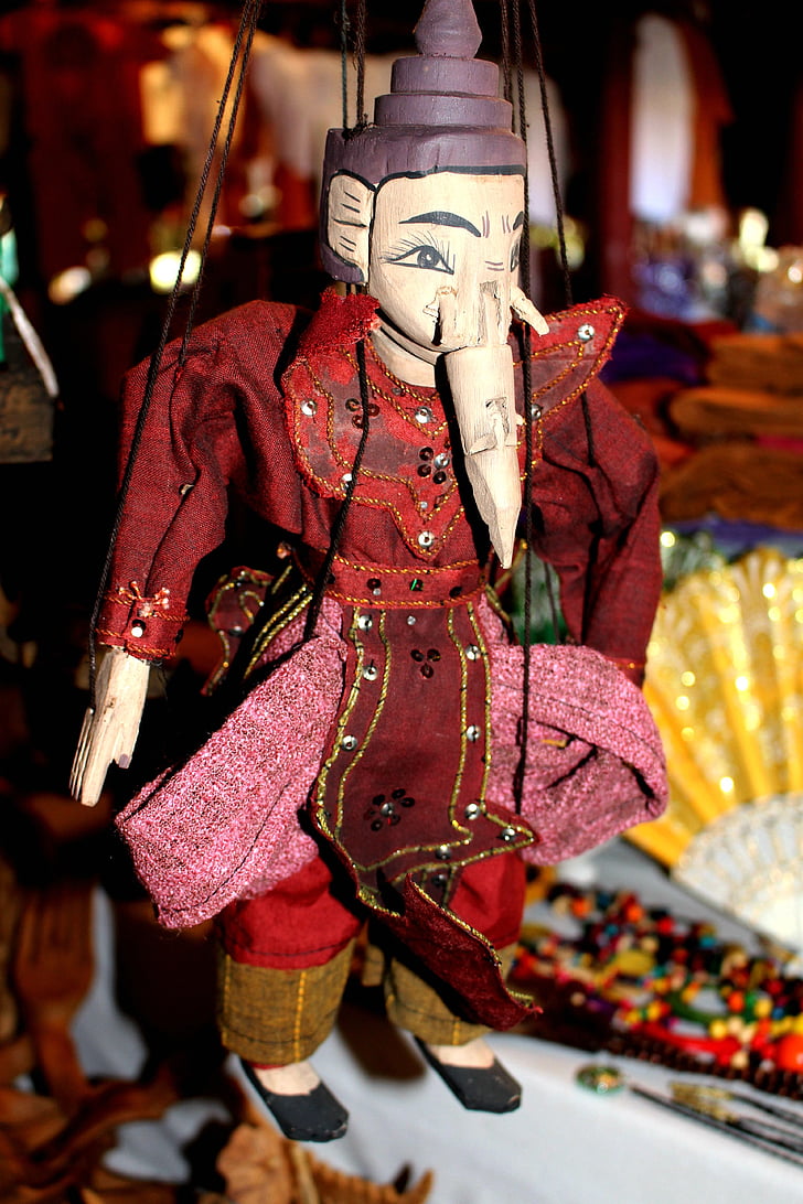 Ganesha, olifant, marionet, Inle, souvenir, Myanmar, Birmese
