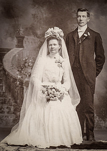 menyasszony, vőlegény, esküvő, Vintage, retro, huszadik század elején, pár