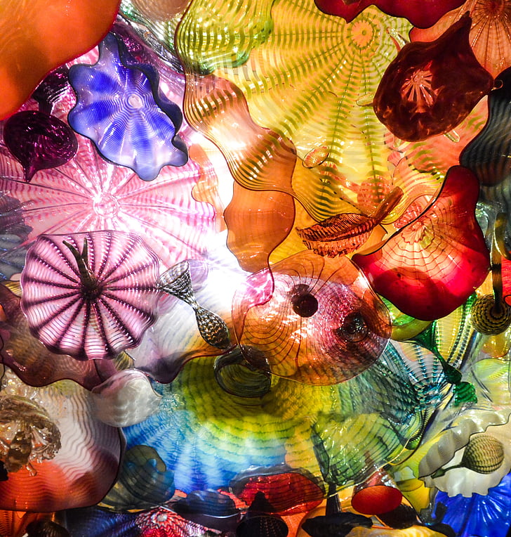 chihuly, glass, pattern, multi colored, no people, backgrounds, close-up