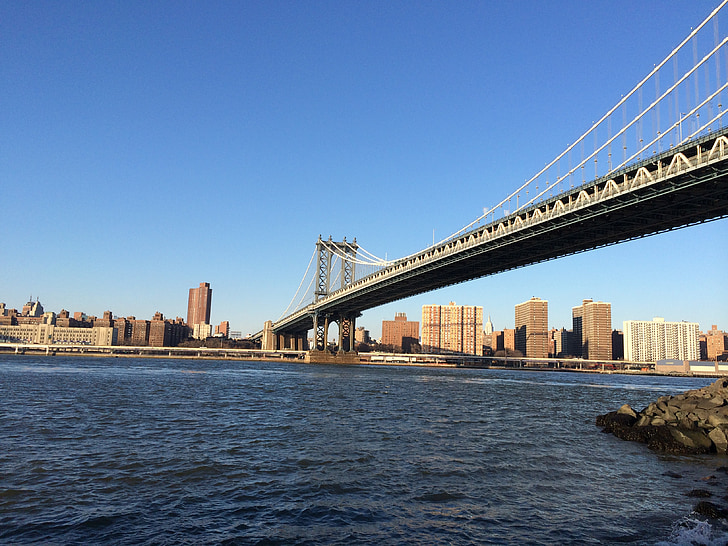 New york, Manhattan, acqua, fiume, grattacieli, architettura, Skyline