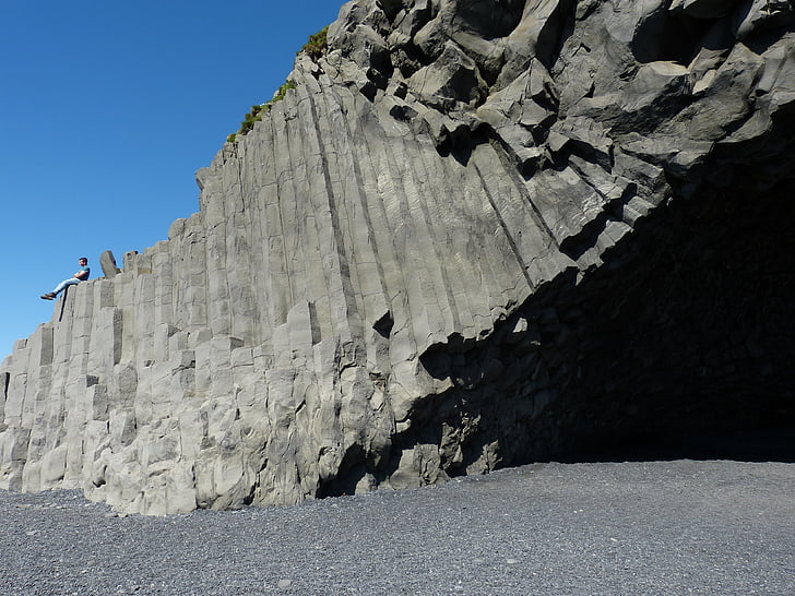 Islândia, praia, areia, pedra preta, rocha, pedras, lava