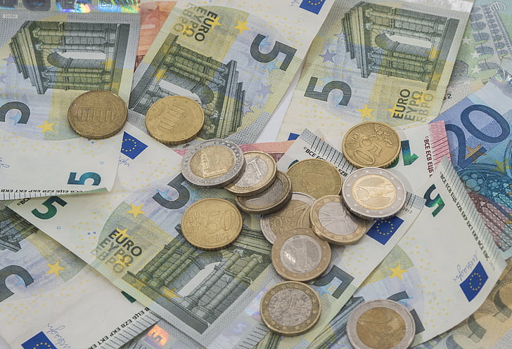 пари, въглероден, тестото, евро, доларовата банкнота, банкноти, монети