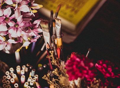 flors, color, llapis, pintura, raspall, flor, close-up