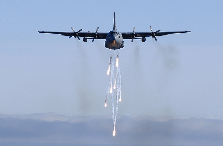 militaire vliegtuigen, fakkels, drop, vliegtuig, turboprop, c-130, Hercules