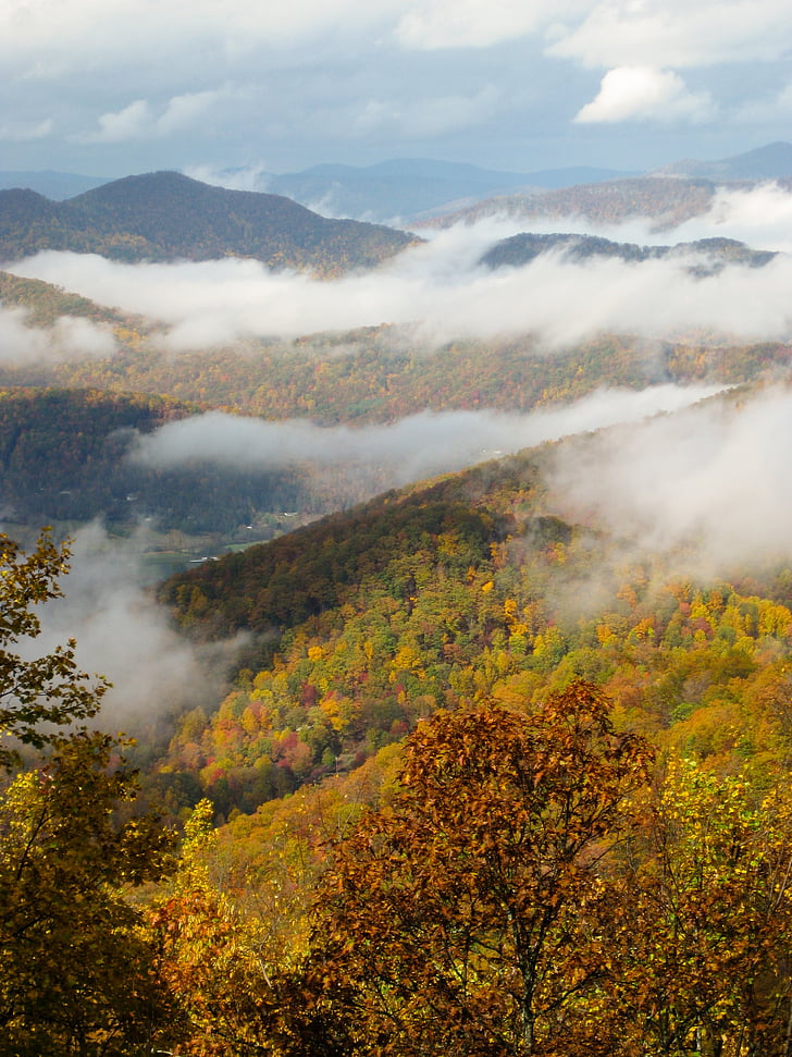 colores de otoño, otoño, carolina del norte, Blue ridge parkway, Asheville, Montes Apalaches, tormenta de claro