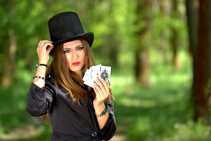 jeune fille, Topper, cartes à jouer, chance, Poker, ACE
