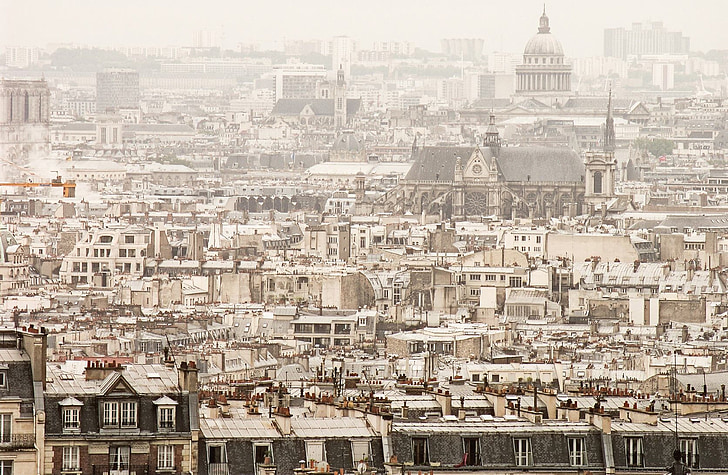 Párizs, Franciaország, Sacre-coeur, tetők, tető, ház tető, tégla