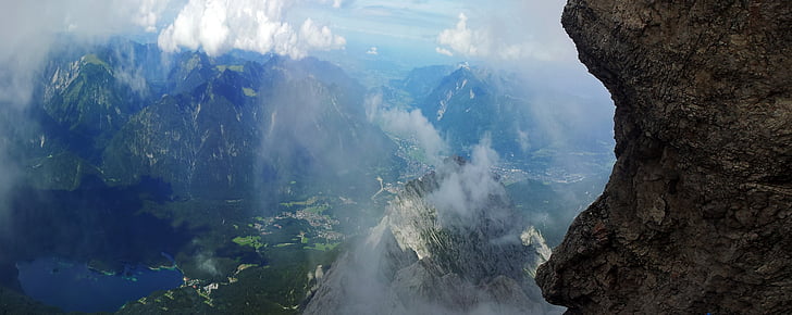 Zugspitze, Rock, Sky, ansikte, dimma, vatten, hög