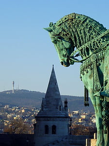 budapest, buda, castle area, st stephen's, king, horse, statue