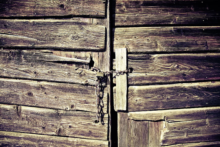 dřevěná vrata, stodola, zavřeno, Forest lodge, měřítko, Spusťte, chýše