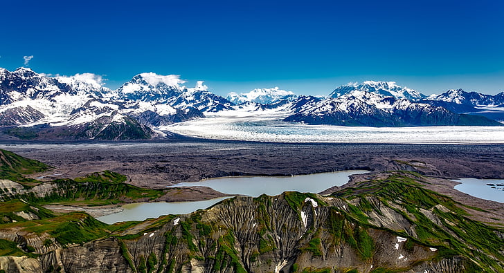 アラスカ, 氷河, 山, パノラマ, 風景, 風光明媚です, 川