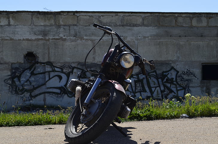 motocyklu, zeď, graffiti, Doprava