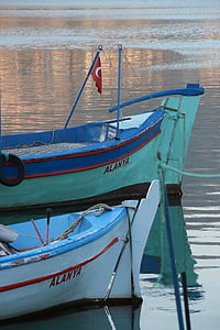 båt, Marine, vatten, reflektion, solnedgång, landskap, hamn