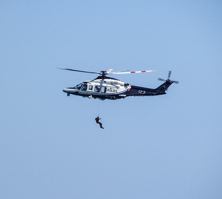 hélicoptère, Flying, sauvetage, police, d’urgence, hachoir, démonstration