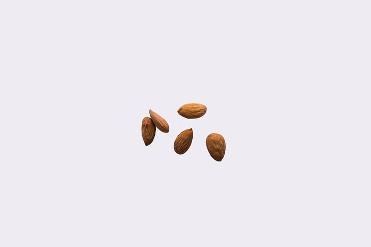 almond, nuts, kernel, grain, top view, five nuts, light background