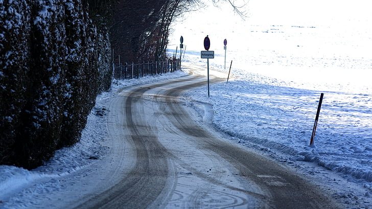 l'hivern, gel, distància, carretera, trànsit, neu, fred