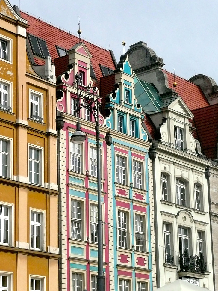 Családi házak, Rynek, Wroclaw, Lengyelország, város, piac, városi