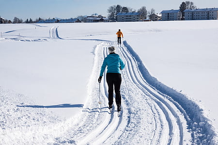läuferin largo, sendero, traza, enlace, Langlaufschuh, esquí de fondo, se pega