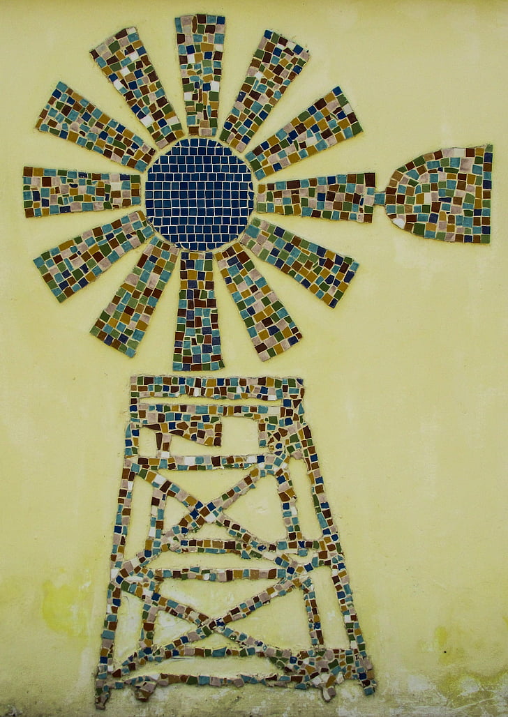 větrný mlýn, tradiční, mozaika, Famagusta, Kypr
