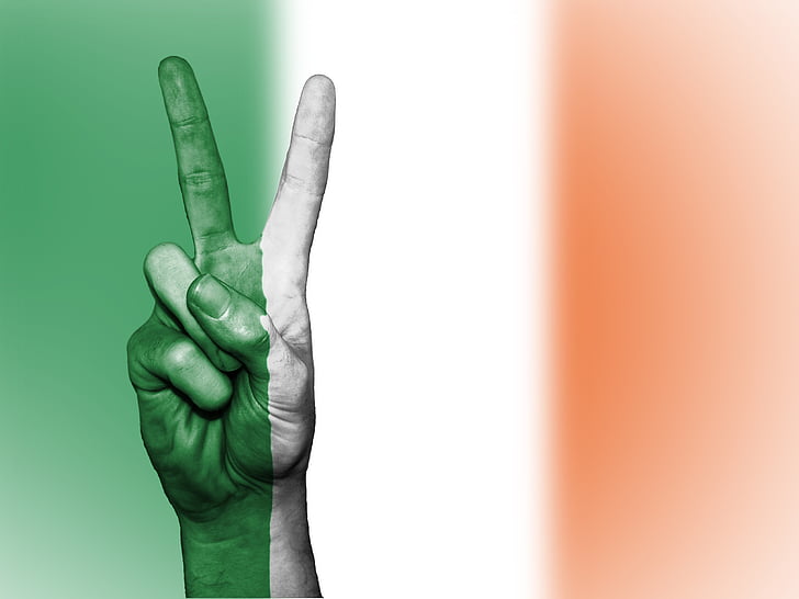 Irland, fred, hand, nation, bakgrund, banner, färger