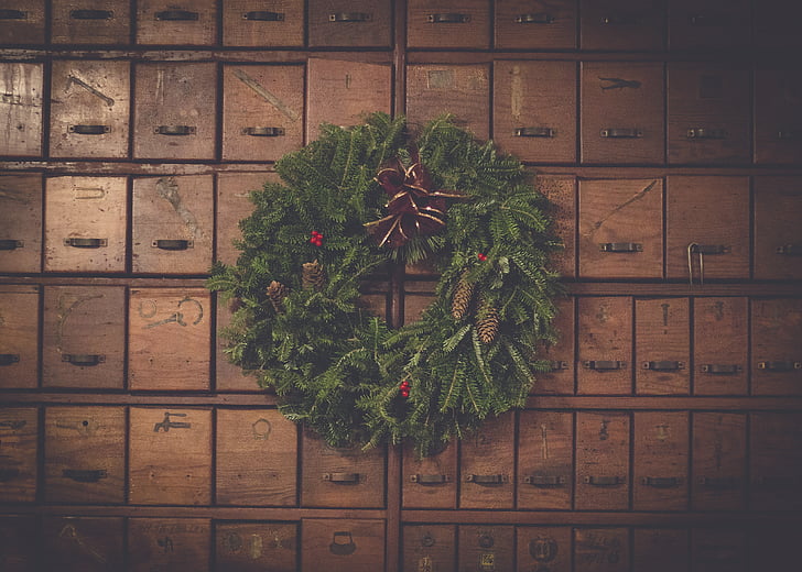 коричневый, Грин, Цветочные, Рождество, венок, стена, Организация